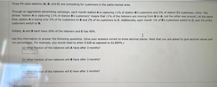 Three FM Radio Stations (A, B, And C ) Are Competing | Chegg.com