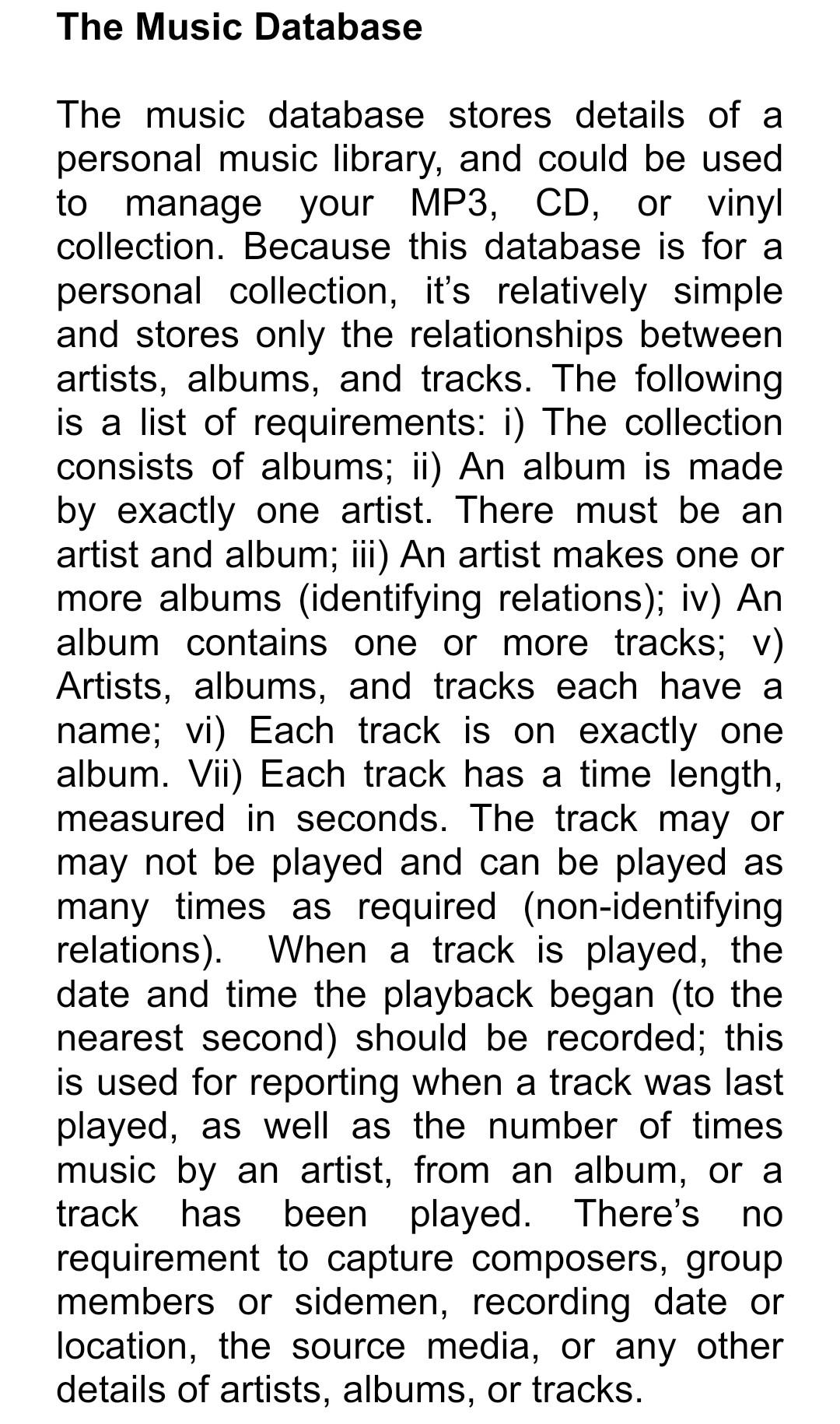 Solved The Music Database The music database stores details | Chegg.com