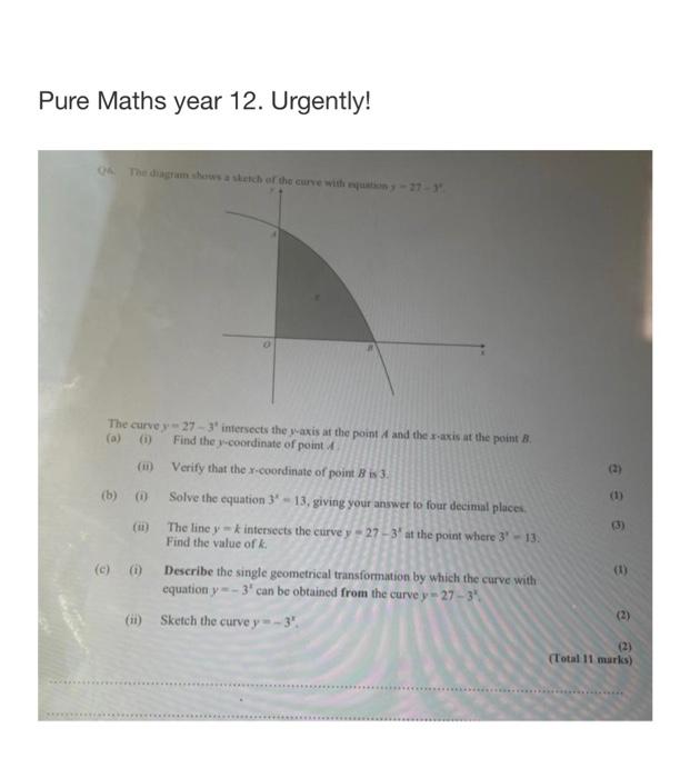 Solved Pure Maths year 12. Urgently! on Thed acher the cure | Chegg.com