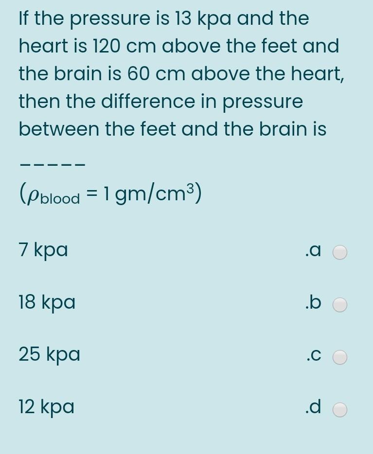 Solved If The Pressure Is 13 Kpa And The Heart Is 1 Cm Chegg Com