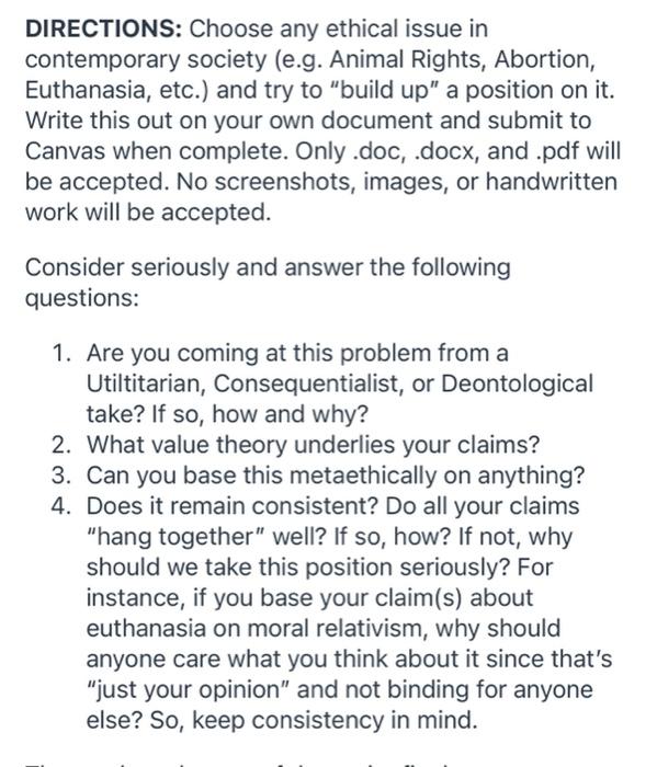 DIRECTIONS: Choose Any Ethical Issue In Contemporary | Chegg.com