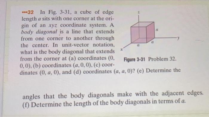 Solved a ***32 In Fig. 3-31, a cube of edge length a sits | Chegg.com