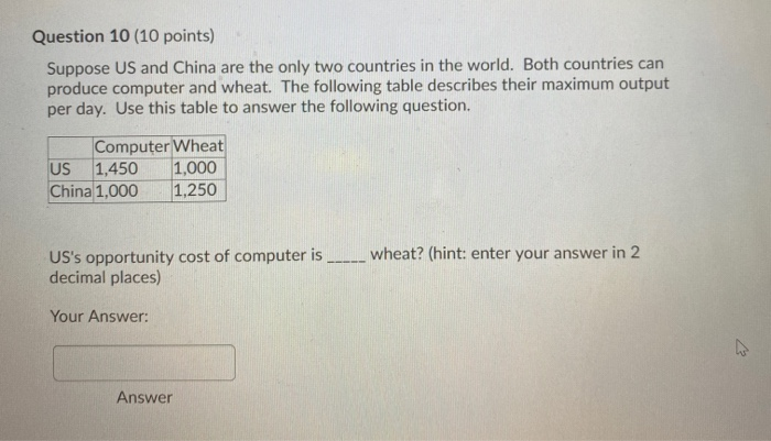 Solved Question 9 (10 Points) Suppose US And China Are The | Chegg.com