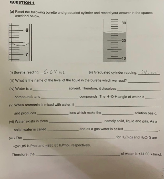 Solved QUESTION 1 (a) Read the following burette and