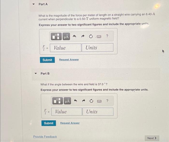 Solved Part A What is the magnitude of the force per meter