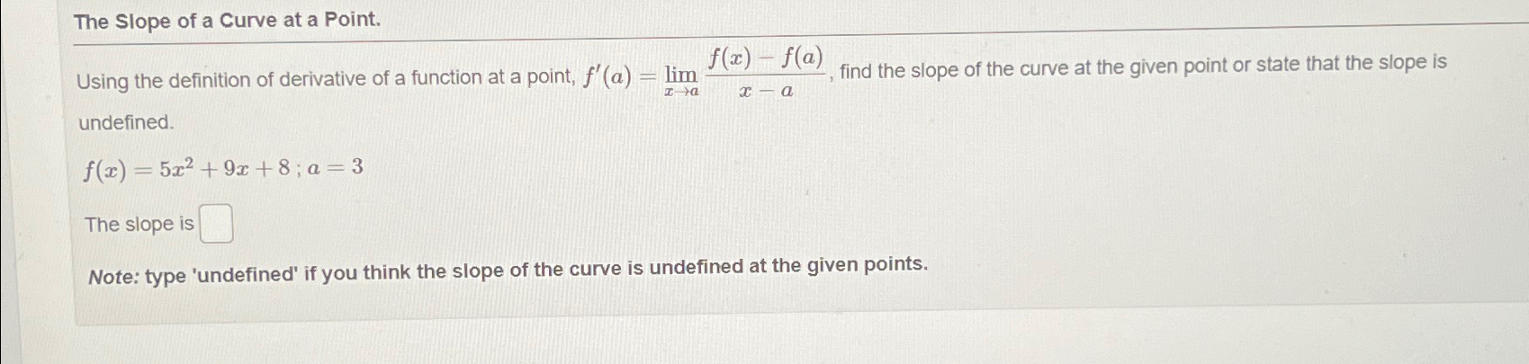 Solved The Slope of a Curve at a Point.Using the definition | Chegg.com