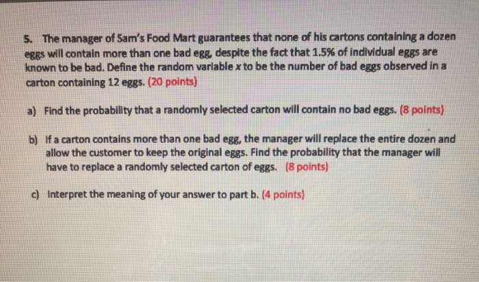 Solved 5 The Manager Of Sam S Food Mart Guarantees That Chegg Com