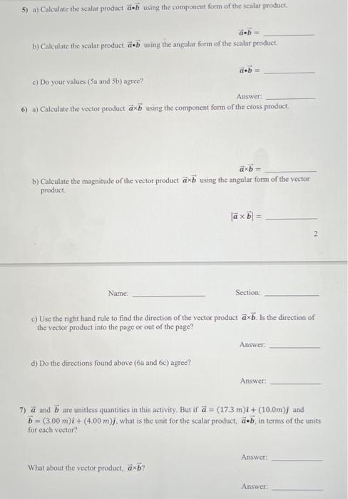 Solved Vector's » Show your work for each of the questions | Chegg.com