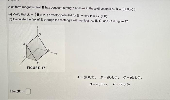 Solved A Uniform Magnetic Field B Has Constant Strength B | Chegg.com