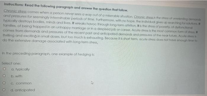 Solved Instructions: Read the following paragraph and answer | Chegg.com