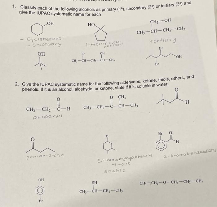 Solved 1. Classify each of the following alcohols as primary | Chegg.com