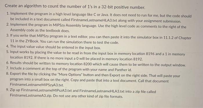 Solved Create an algorithm to count the number of 1's in a | Chegg.com