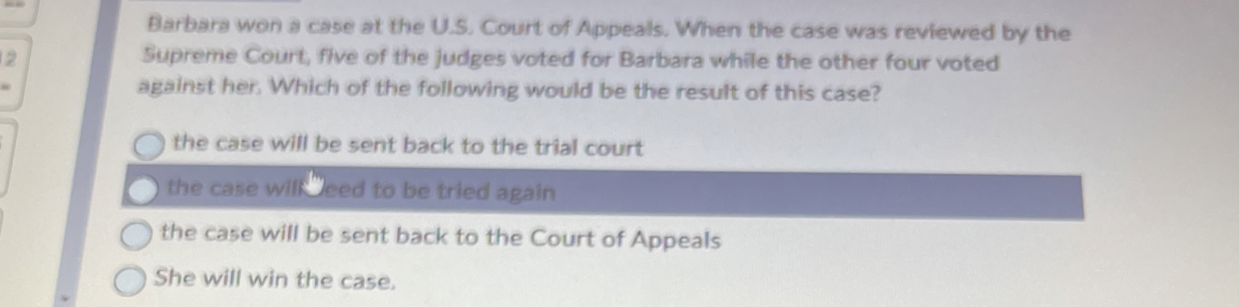 Solved Barbara won a case at the U S ﻿Court of Appeals Chegg com
