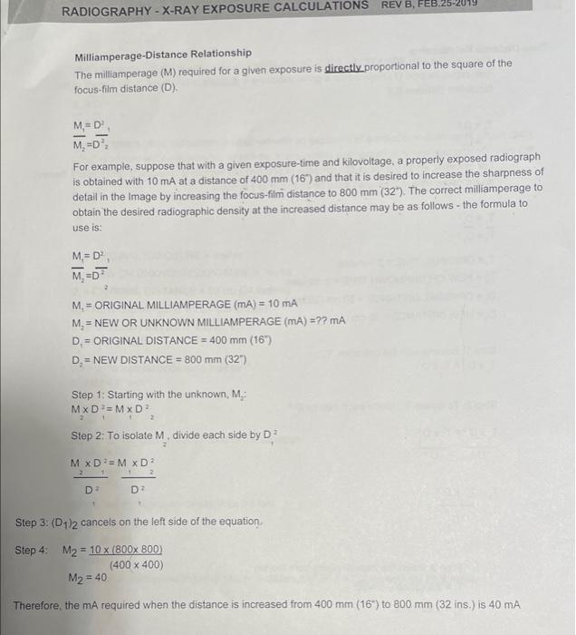 RAD4101 Radiography RT1 use of formulas calculation