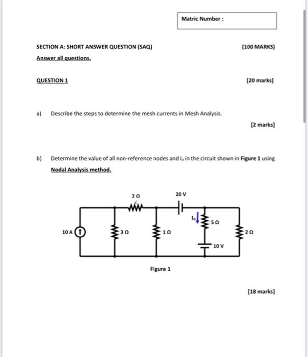 Solved Matric Number : SECTION A: SHORT ANSWER QUESTION | Chegg.com