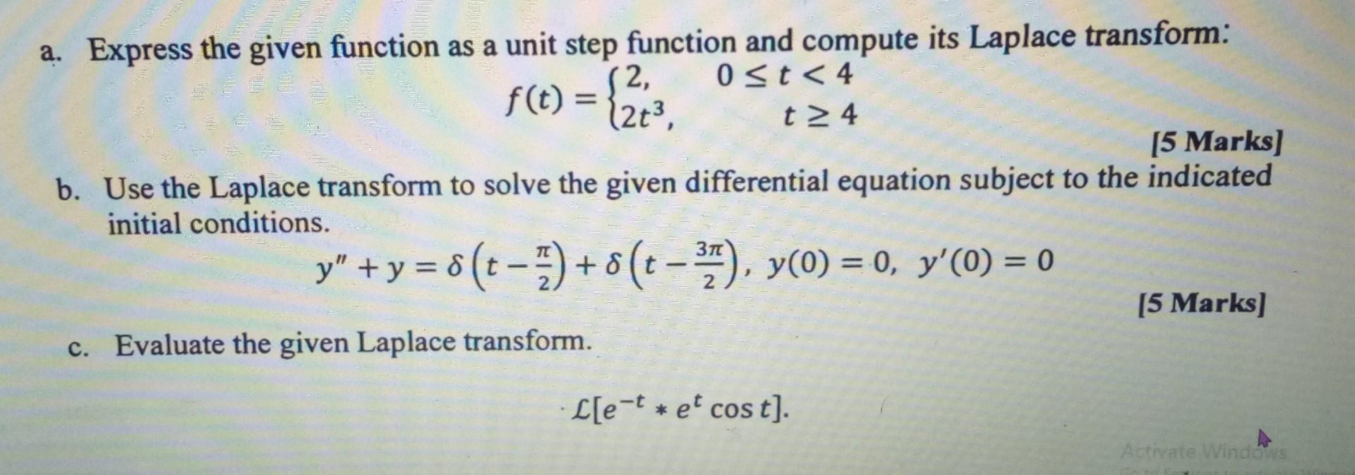 Solved a. Express the given function as a unit step function | Chegg.com