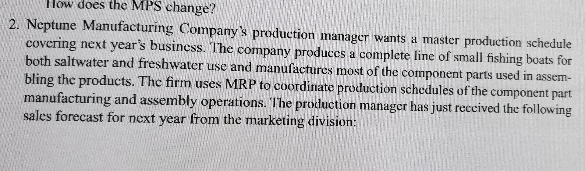 Solved How does the MPS change? 2. Neptune Manufacturing