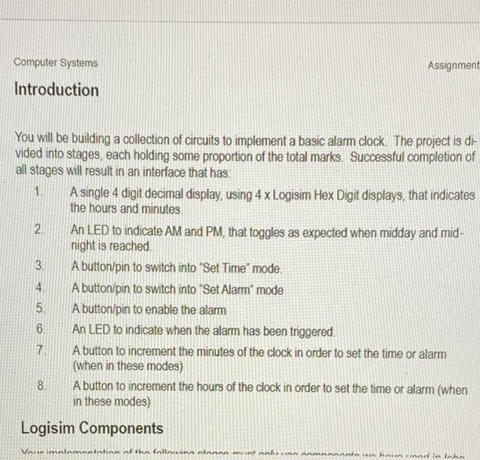 Assignment Computer Systems Introduction You Will Be | Chegg.Com