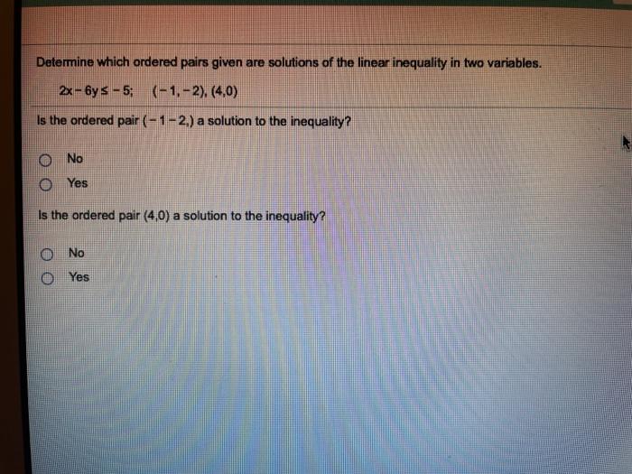 Solved Determine which ordered pairs given are solutions of | Chegg.com