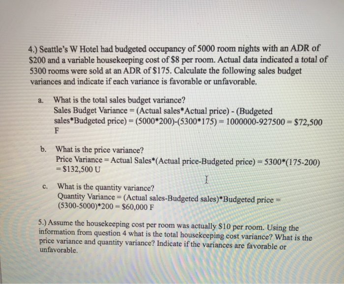 Solved 5) Assume the housekeeping cost per room was actually
