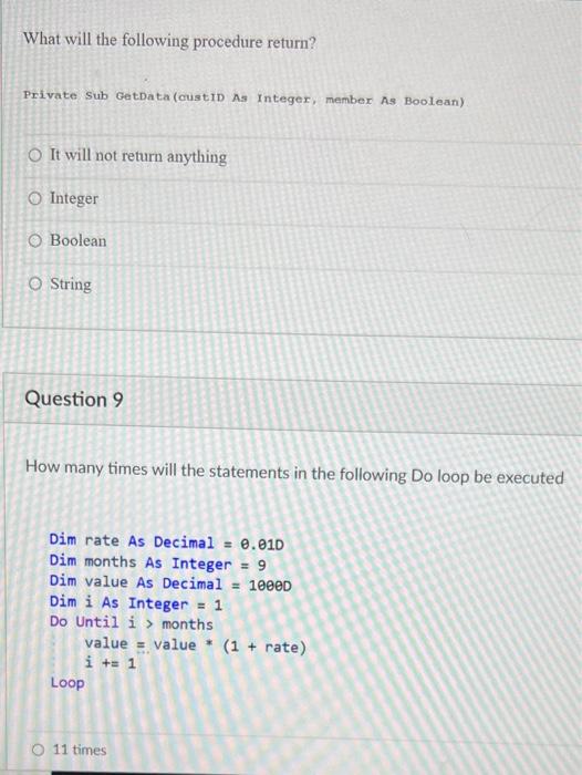 Solved What will the following procedure return? Private Sub | Chegg.com