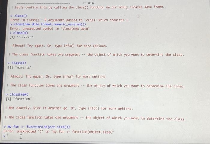 Solved I Let's confirm this by calling the class() function | Chegg.com
