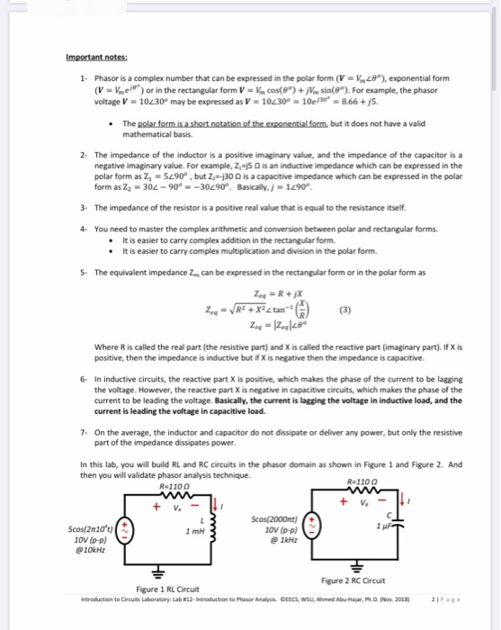 Solved Lab Twelve Introduction to Phasors 1.0 Purpose Phasor | Chegg.com