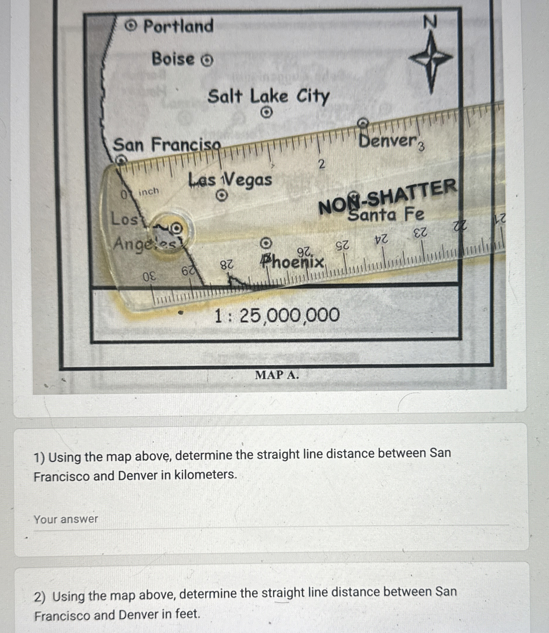 Solved MAP A.Using the map above, determine the straight | Chegg.com