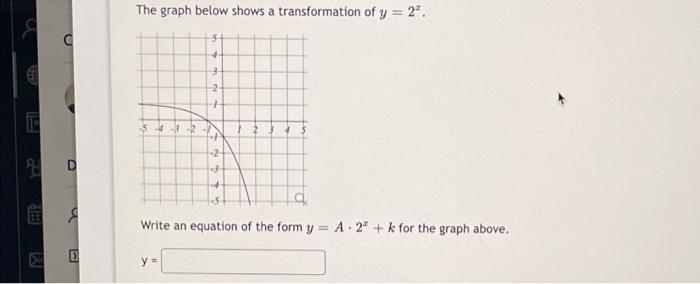 Solved The graph below shows a transformation of y = 2". ç 3 | Chegg.com