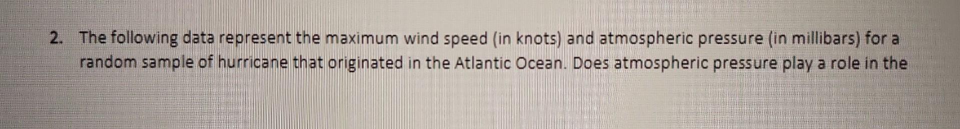 Solved 2. The following data represent the maximum wind | Chegg.com