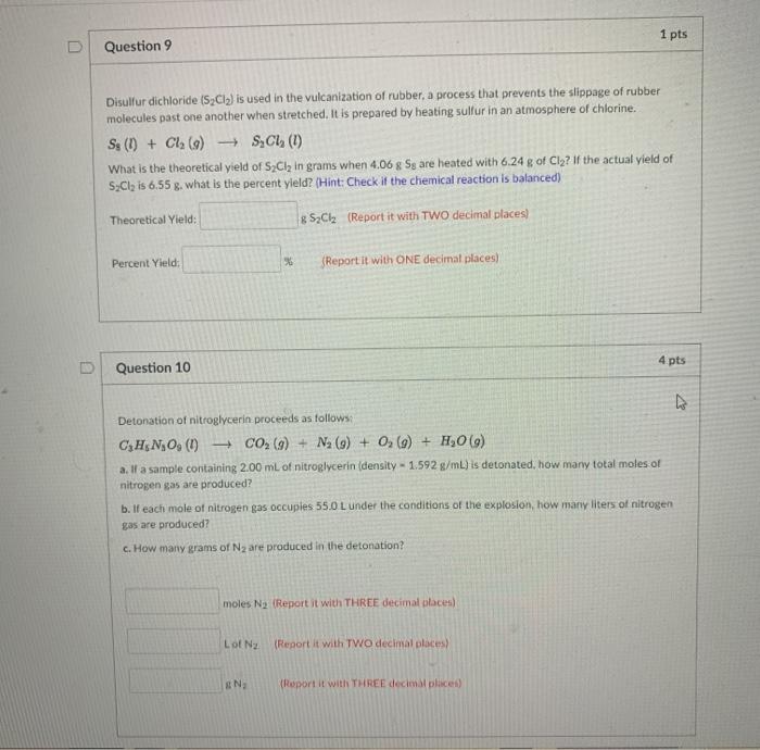 Solved 1 Pts U Question 9 Disulfur Dichloride Sci Is Us Chegg Com