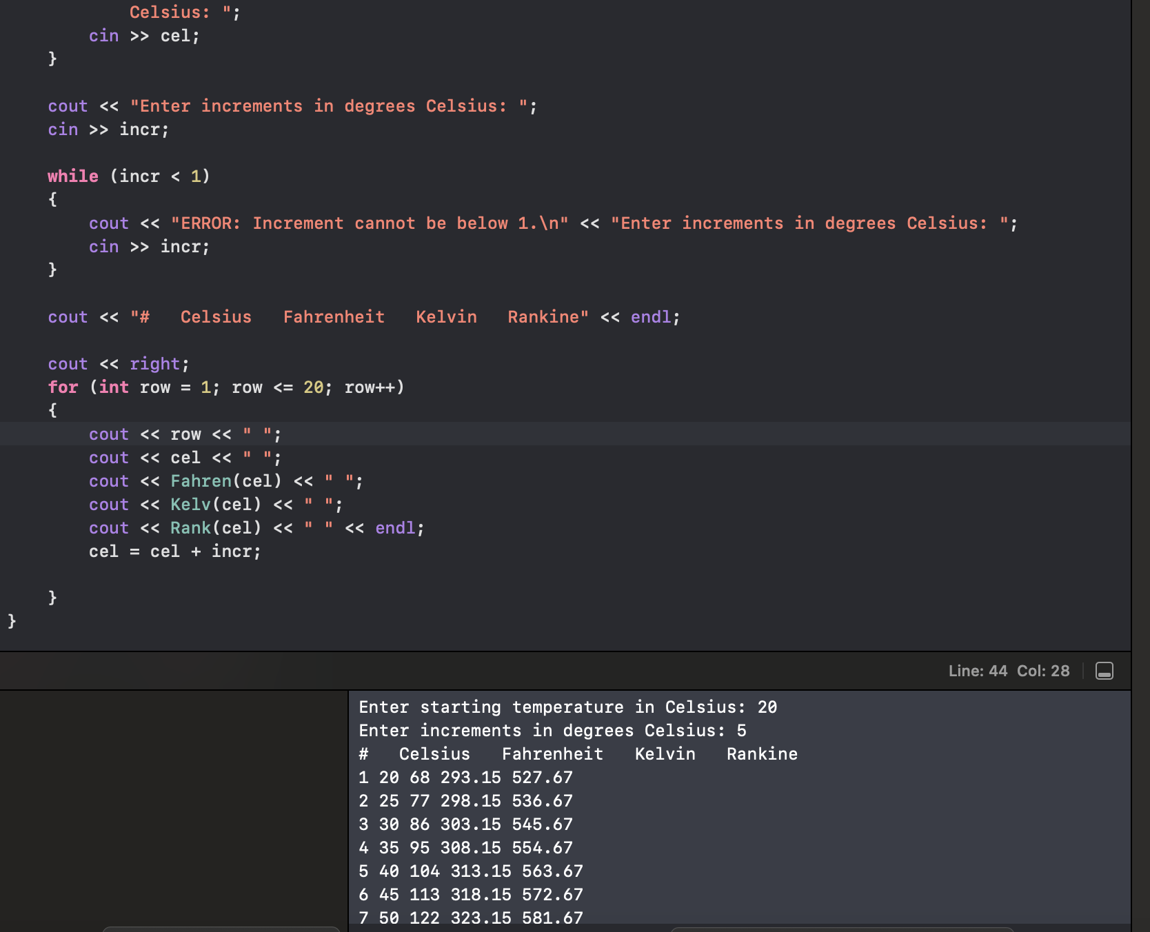 Solved I'm writing a program that will display a temperature | Chegg.com