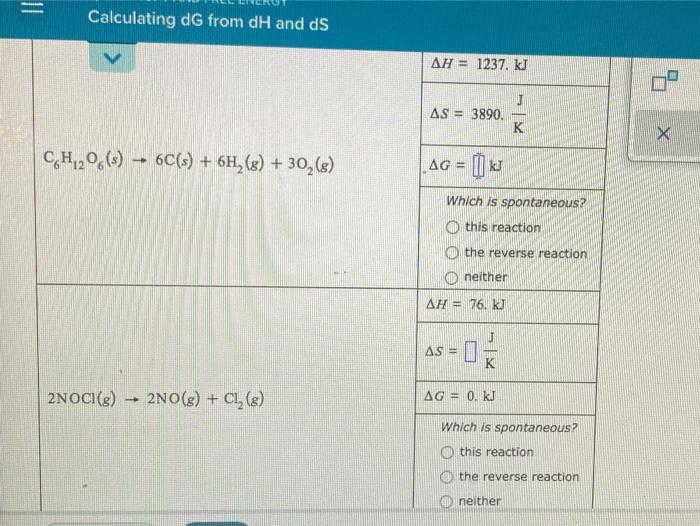 Solved = Calculating dG from dH and ds AH = 1237. kJ J AS = | Chegg.com