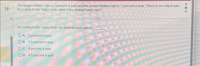 Solved The target inflation rate is 2 percent a year and the | Chegg.com