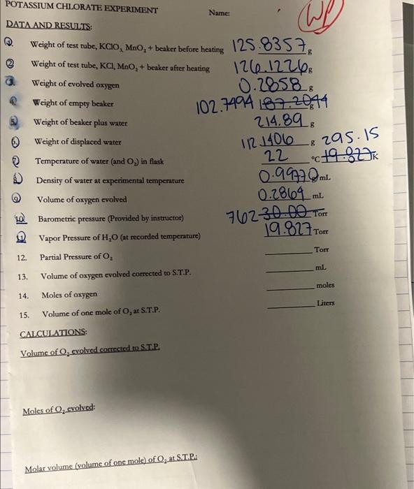 potassium chlorate experiment results