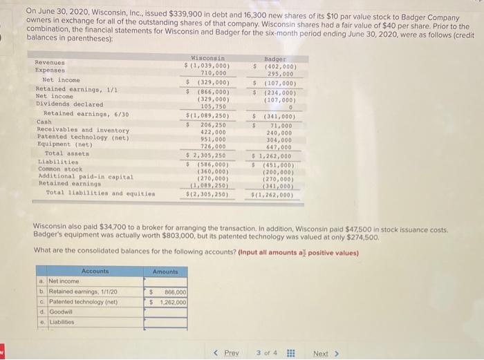 Solved On June 30,2020 . Wisconsin, Inc, issued 339,900 in