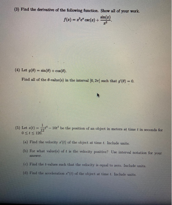 Solved (3) Find the derivative of the following function. | Chegg.com