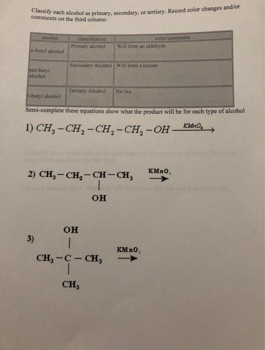 Solved Equipment & Reagents: 1-butanol 0.1 M KMnO4 18 M | Chegg.com