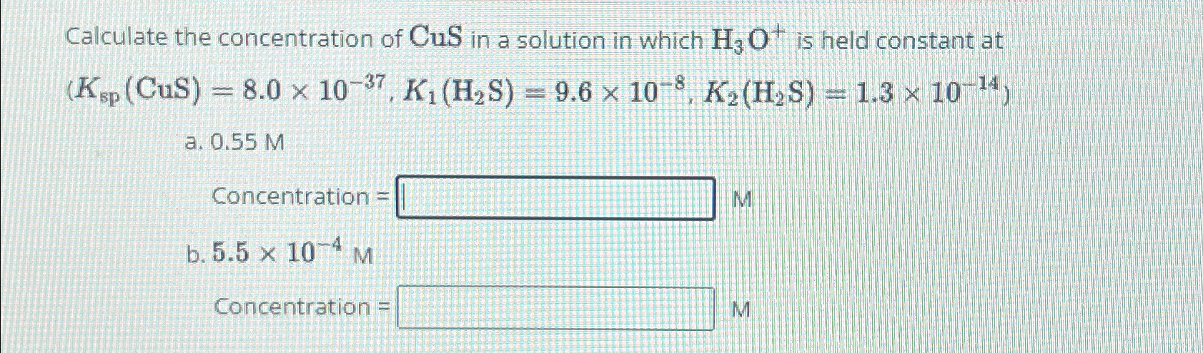 Calculate the concentration of CuS in a solution in | Chegg.com