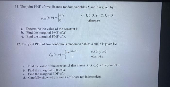 Solved 11. The joint PMF of two discrete random variables X | Chegg.com