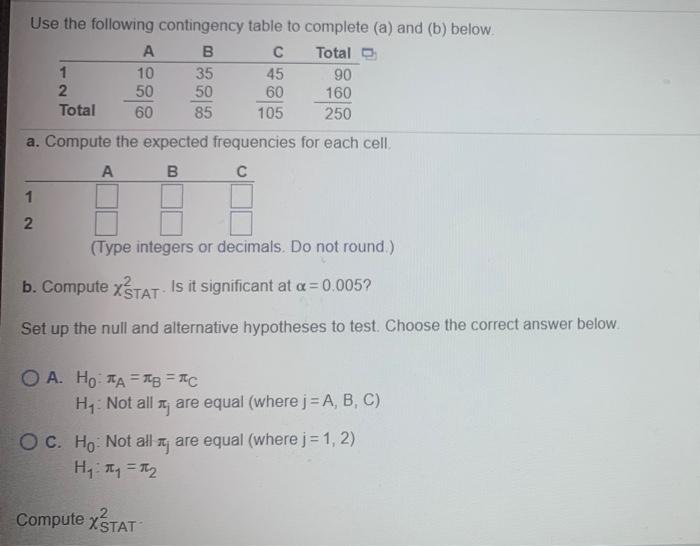 Solved Use The Following Contingency Table To Complete (a) | Chegg.com