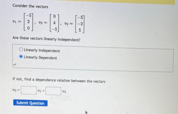 Solved Consider The Vectors | Chegg.com