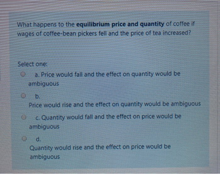 Solved What happens to the equilibrium price and quantity of