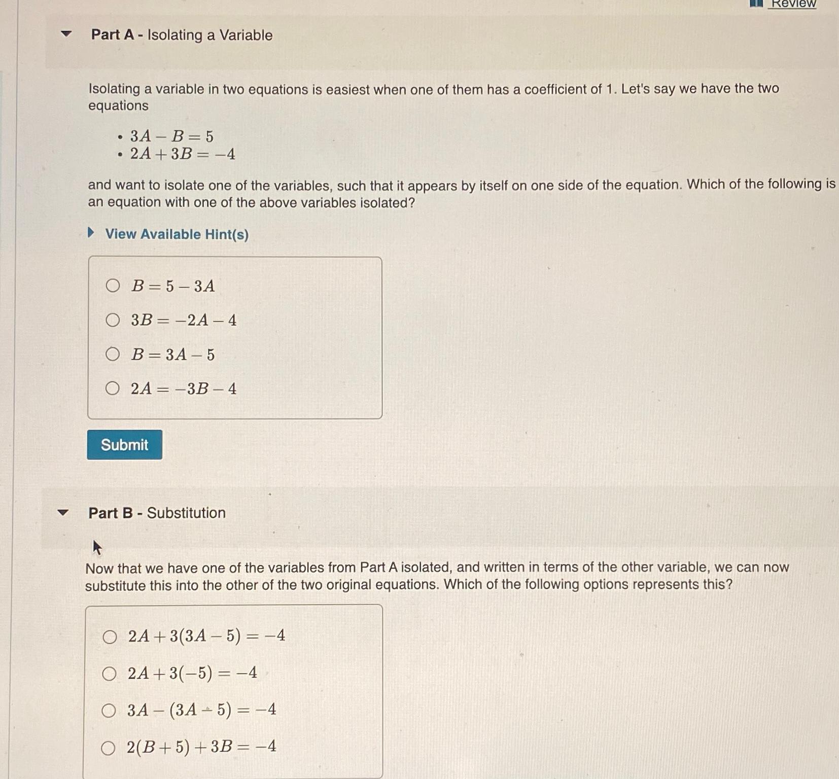 Solved Part A - ﻿Isolating a VariableIsolating a variable in | Chegg.com
