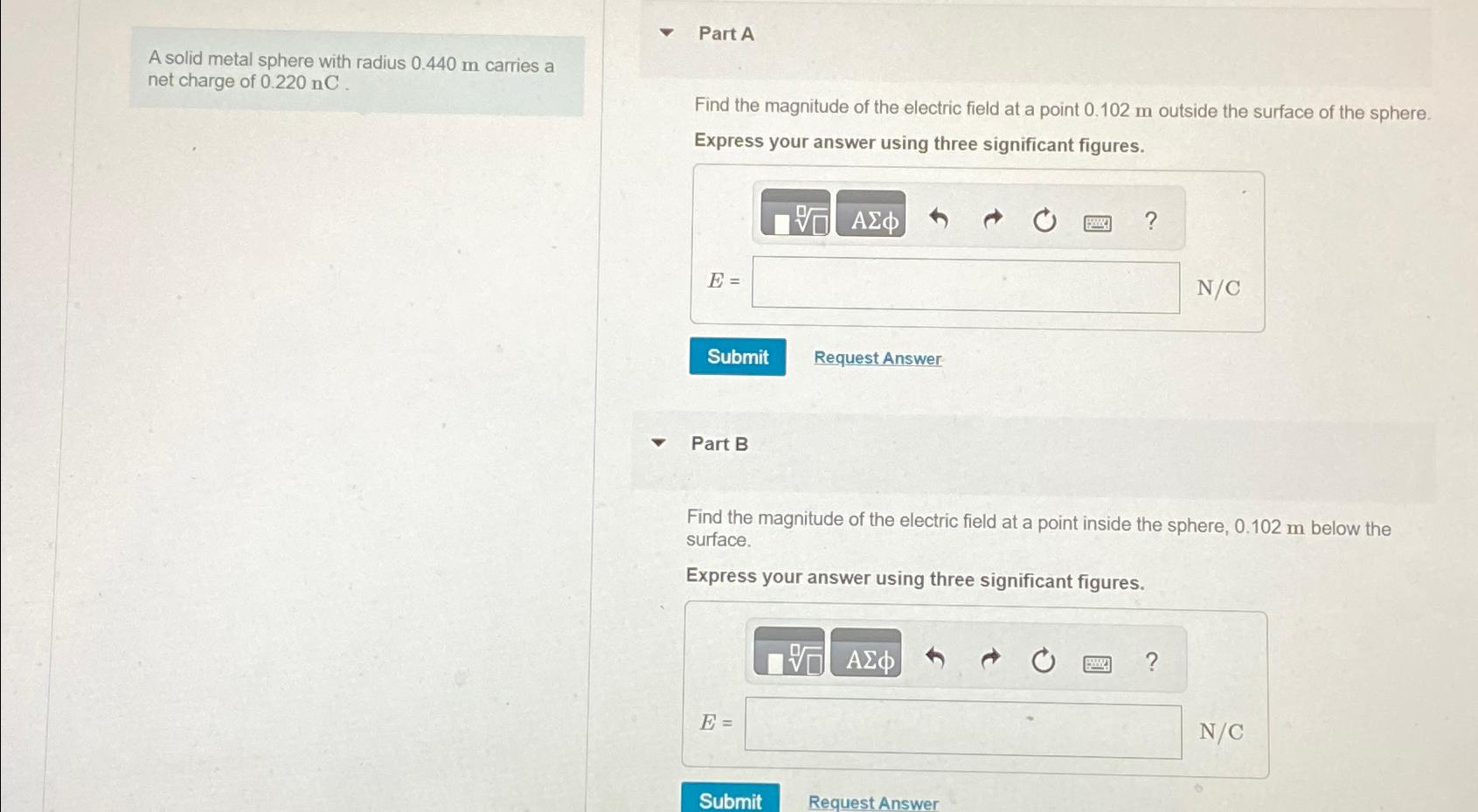 Solved A solid metal sphere with radius 0.440m carries a net