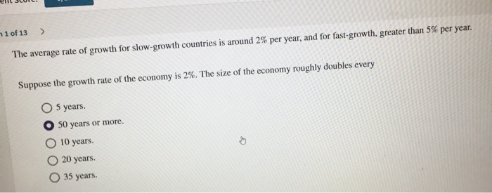 Solved 1 of 13 > The average rate of growth for slow-growth | Chegg.com
