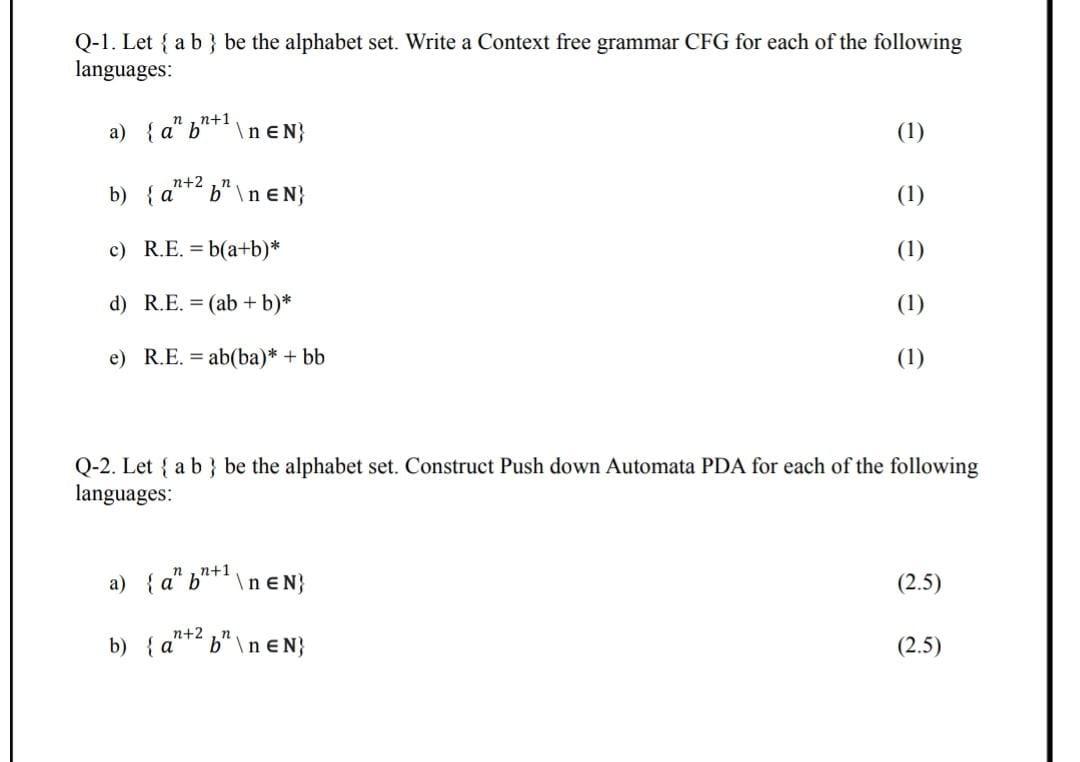 Solved Q-1. Let A B } Be The Alphabet Set. Write A Context | Chegg.com