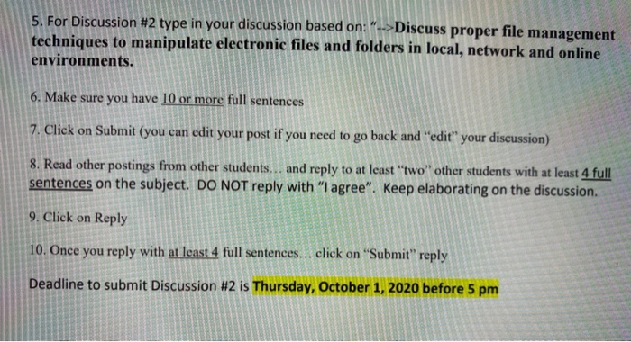 Solved 5. For Discussion #2 type in your discussion based | Chegg.com