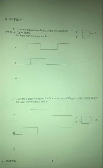 Solved 1) Draw the output waveform Z of the two input OR | Chegg.com