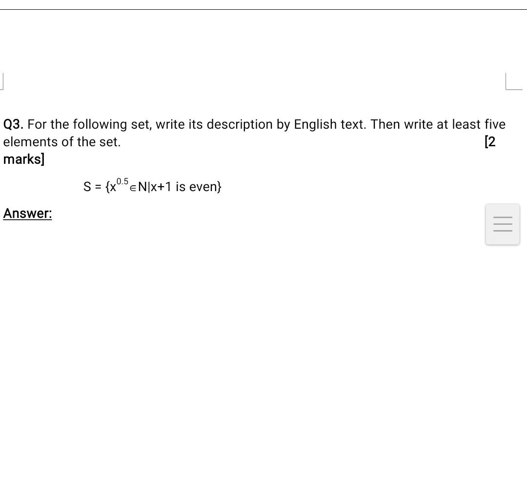 Solved Q3. For the following set, write its description by | Chegg.com